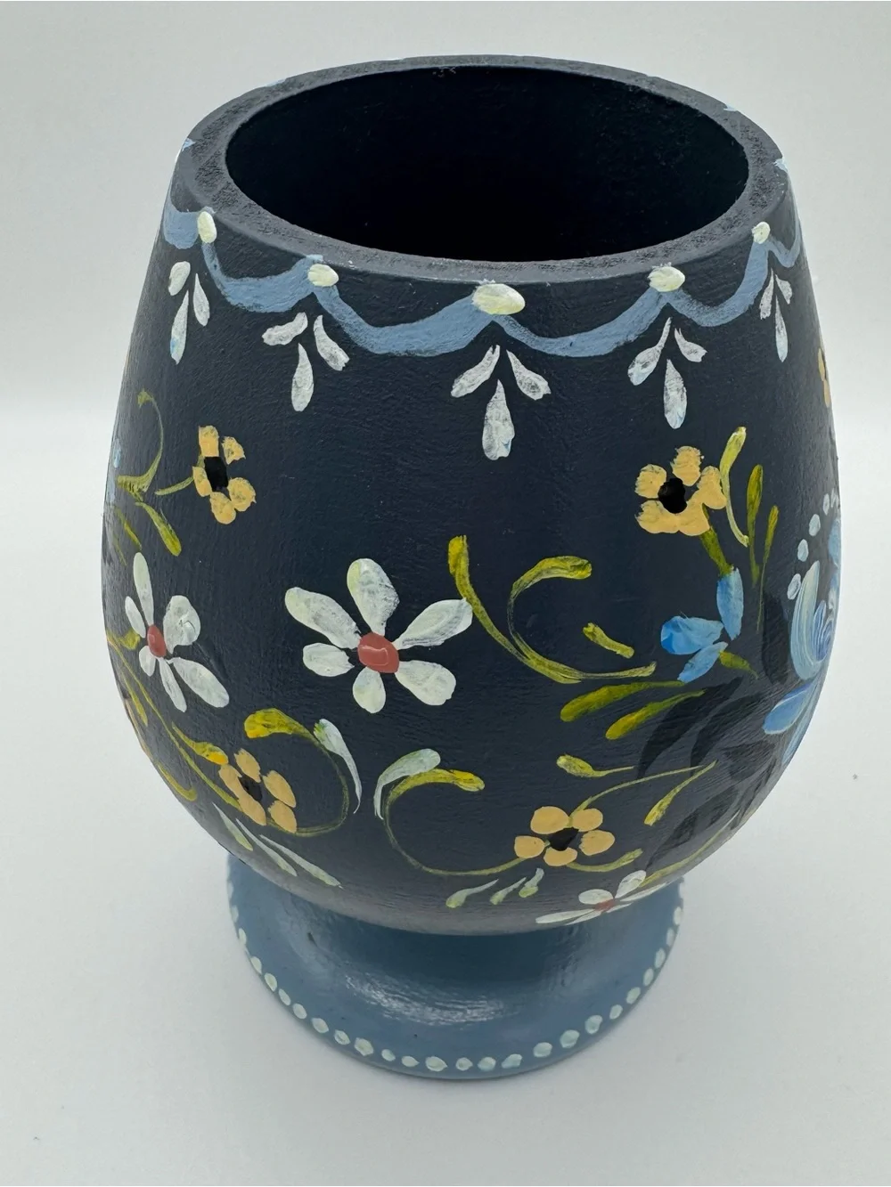 Vintage West German Painted Wooden Goblet Vase Alfreid Mages Aurachtal Folk Art